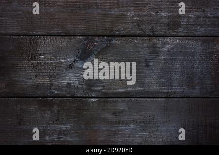 Die Textur von schwarzem, verbranntem, verkohltem Holz. Blick von oben Stockfoto