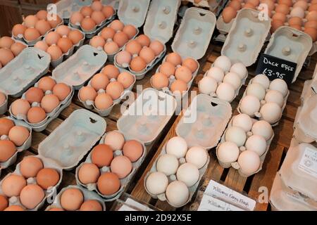 Frische Enten- und Hühnereier im Verkauf, Borough Market, London Stockfoto