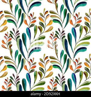 Aquarell handgezeichnete Herbst Baum Zweige nahtlose Muster. Blumenhintergrund. Botanik-Illustration. Design für Abdeckungen, Verpackung, Textil, Verpackung Stockfoto