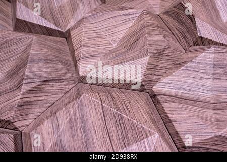 Abstrakt Hause dekorative Holzwand und Boden Design Hintergrund, 3D-Form Holzhintergrund. Stockfoto