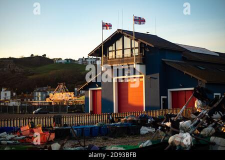 Die Lifeboat Station in Hastings, Sussex Stockfoto