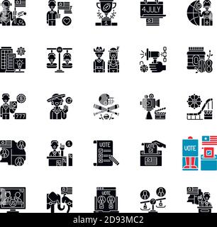 Schwarze Glyphsymbole in den USA auf weißem Raum gesetzt Stock Vektor