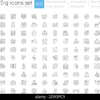 Lineare Symbole für Ruhe und Reisen eingestellt Stock Vektor