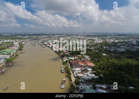 Can Tho viertgrößte Stadt in Vietnam, größte Stadt im Mekong-Flussdelta in Asien Luftdrohne Foto Ansicht Stockfoto