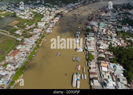 Can Tho viertgrößte Stadt in Vietnam, größte Stadt im Mekong-Flussdelta in Asien Luftdrohne Foto Ansicht Stockfoto