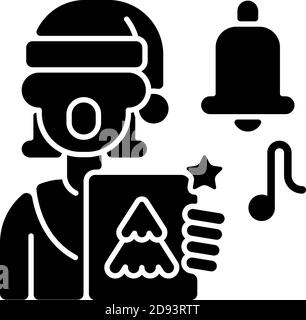 Singende Weihnachtslieder schwarzes Glyph-Symbol Stock Vektor