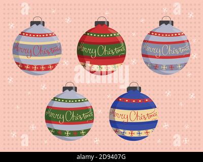 Set von Vintage weihnachtskugeln. Bunte, isolierte Symbole. Stock Vektor