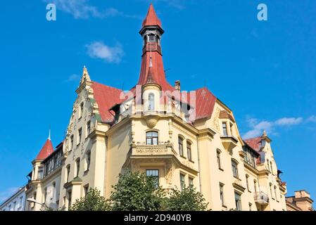 Jugendstilgebäude in der Altstadt, Riga, Lettland Stockfoto