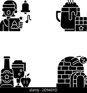 Weihnachten Urlaub schwarzen Glyphen Symbole auf weißem Raum gesetzt Stock Vektor
