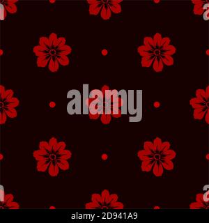 Kinder Muster Blumen. Nahtloses Blumenmuster auf dunklem Hintergrund. Helle, rote Blumen.Dieses Muster kann für Tapeten, Muster, Web verwendet werden Stock Vektor