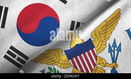 Südkorea und Jungferninseln USA zwei Flaggen Textil Stoff Stockfoto