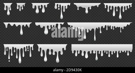 Silberne tropfende Farbe, schmelzendes Chrommetall oder Tropfen grauem Öl. Set von abstrakten flüssigen Färbelementen. Flache Vektordarstellung von Tintenströmen Stock Vektor
