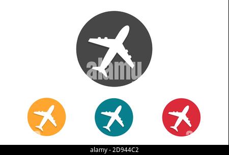 Ebenensymbol. Symbol für Flugtransport. Farbige Kreisschaltflächen mit flachem Web-Symbol. Vektor. Stock Vektor