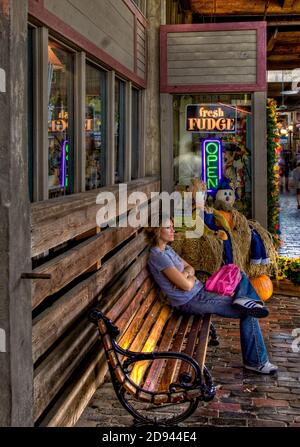 Die historische Main Street Station der Vintage Railroad in Grapevine, entlang der historischen Cotton Belt Route zwischen Grapevine und Fort Worth Stockfoto