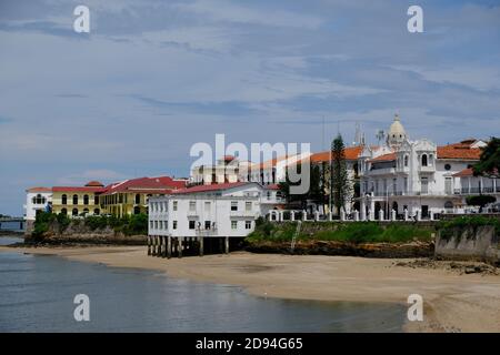 Panama City - Blick auf die Küste Kolonialzeit Häuser in San Felipe Auch Casco Antiguo Stockfoto