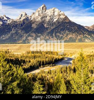 Die Teton-Serie von Snake River Overlook, Grand Teton NP, WY, USA, von Dominique Braud/Dembinsky Photo Assoc Stockfoto