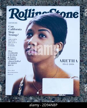 Aretha Franklin Tod berichtete auf dem 2018 Cover des Rolling Stone Magazins. St. Paul Minnesota, USA Stockfoto