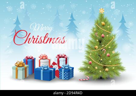 Frohe weihnachten und glückliches neues Jahr Hintergrund Vorlage mit realistisch weihnachtsobjekte Stock Vektor