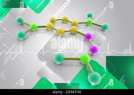 3d-Modell eines Moleküls aus Farbkugeln und Stab Stockfoto