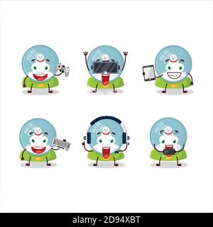 Schneeball mit Schneemann Zeichentrickfigur spielen Spiele mit verschiedenen Niedliche Emoticons Stock Vektor