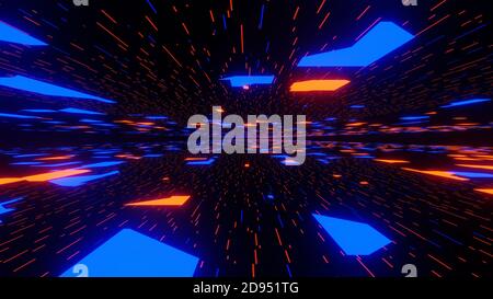 Abstrakter futuristischer Science-Fiction-Hintergrund. Fliegende Bewegung mit neonfarbenem Hintergrund. 3D-Rendering-Bild Stockfoto