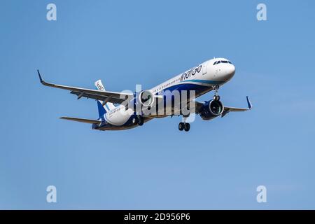 Boryspil, Ukraine - 25. September 2020: Indigo Airbus A321neo landet auf dem Flughafen Stockfoto