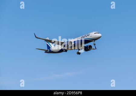 Boryspil, Ukraine - 25. September 2020: Indigo Airbus A321neo landet auf dem Flughafen Stockfoto