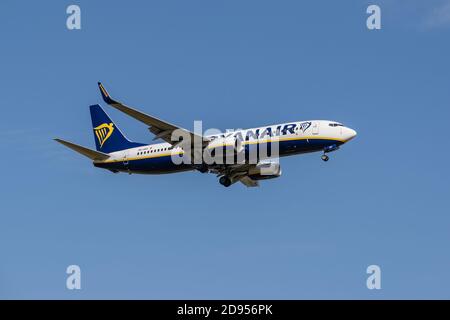 Boryspil, Ukraine - 25. September 2020: Ryanair Boeing 737-800 landet auf dem Flughafen Stockfoto