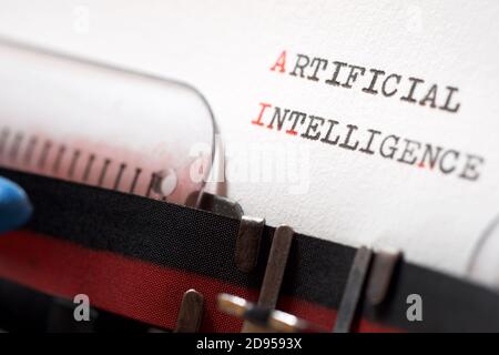 Künstliche Intelligenz Satz mit einer Schreibmaschine geschrieben. Stockfoto