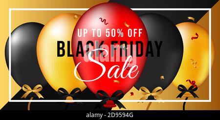 Black Friday Sale Vektor Hintergrund-Design. Black friday Verkauf Hintergrund Vektor mit Ballons und Konfetti Dekoration. Black Friday Sale Banner, poste Stock Vektor