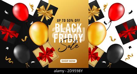 Black Friday Sale Vektor Hintergrund-Design. Black friday Verkauf Hintergrund Vektor mit Ballons und Konfetti Dekoration. Black Friday Sale Banner, poste Stock Vektor