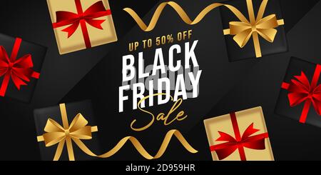 Black Friday Sale Vektor Hintergrund-Design. Black friday Verkauf Hintergrund Vektor mit Geschenkbox und Konfetti Dekoration. Black Friday Sale Banner, poste Stock Vektor