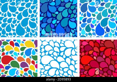 Kollektion Nahtloses Muster Tropfen. Vektor blau Tropfen und Farbe. Stock Vektor