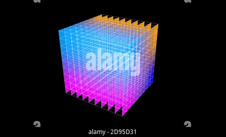 Farbiger 3D-Drahtmodell-Würfel aus Linien und Punkten. 3d-Rendering Stockfoto