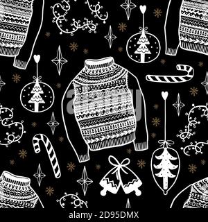 Nahtloses Muster Urlaub frohe weihnachten. Sketch Doodle trendy Stil. Stock Vektor