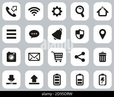 Mobiltelefon Oder Smartphone Icons Schwarz & Weiß Flat Design Groß Einstellen Stock Vektor