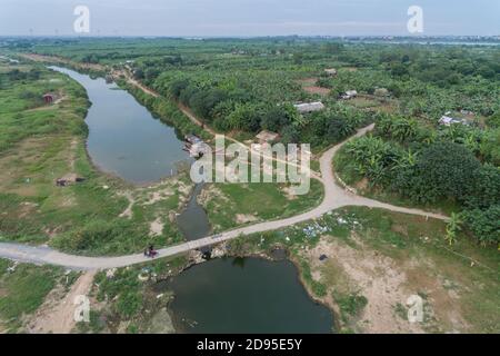 Hanoi Felder auf Red River Delta in Vietnam Luftdrohne Fotoansicht Stockfoto