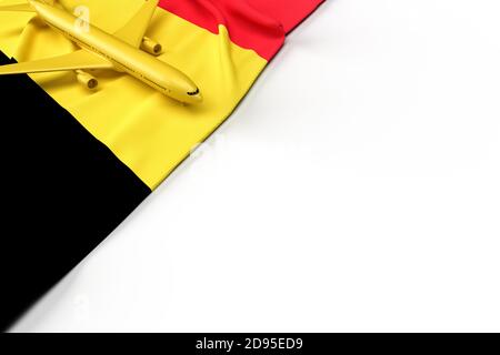 Passagierflugzeug und Flagge Belgiens. 3D-Illustration Stockfoto
