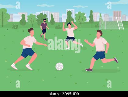 Outdoor Fußball Spiel flache Farbe Vektor Illustration Stock Vektor