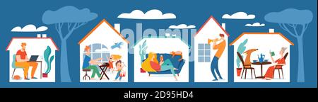 Virus schützende bleiben zu Hause Vektor-Quarantäne-Illustration Stock Vektor
