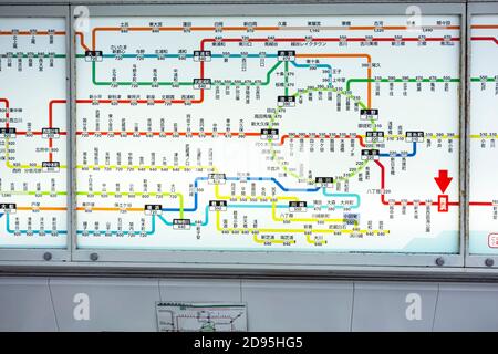 Tokyo Japan - Mars 24 2016: Tokyo Metro U-Bahn-Karte. Die U-Bahn Tokio ist der wichtigste öffentliche Nahverkehr in Tokio. Stockfoto