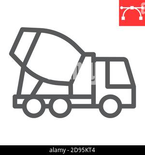 Betonmischer Linie Symbol, Bau und Fahrzeug, Zement-Mixer LKW Zeichen Vektorgrafik, editierbare Strich lineare Symbol, eps 10. Stock Vektor