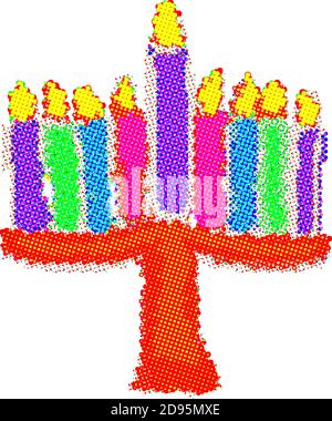 Mehrfarbige Pixel Hanukkah. Aus bunten Kreisen. Jüdischer Feiertag Chanukka. Vektorgrafik auf isoliertem Hintergrund Stock Vektor