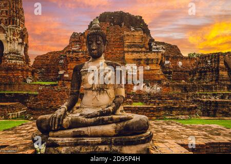 Buddha Statue im Wat Mahathat, Ayutthaya, Thailand Stockfoto