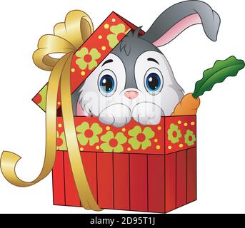 Vektor-Illustration von niedlichen Kaninchen Cartoon in einer Geschenkbox Stock Vektor