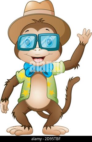 Vektor-Illustration von Lustige Hipster Affen winken Stock Vektor