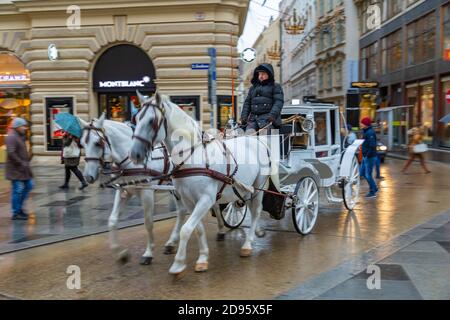 Ansicht von Pferd und Kutsche auf Straßen von Wien zu Weihnachten, Wien, Österreich, Europa Stockfoto