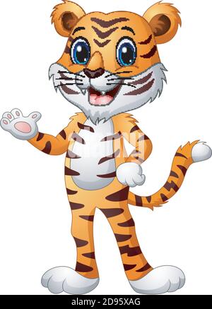 Vektor-Illustration von Funny Tiger Cartoon winkende Hand Stock Vektor