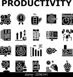 Productivity Manage Collection Icons Vektorzeichen setzen Stock Vektor