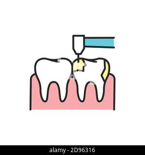 Сaries Treatment Color Line Symbol. Piktogramm für Webseite, mobile App, Promo. Stock Vektor